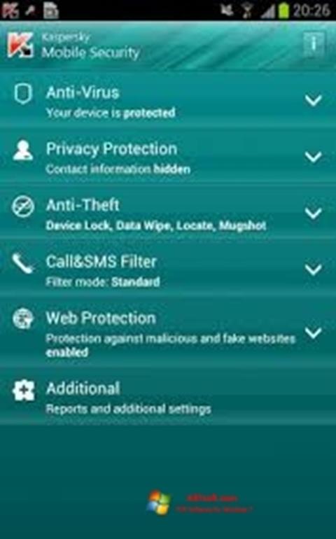 Capture d'écran Kaspersky Mobile Security pour Windows 7
