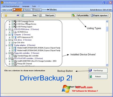 Capture d'écran Driver Backup pour Windows 7